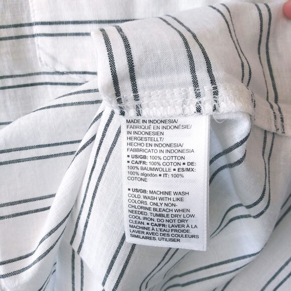 Daily Ritual M 100% Cotton Button Blouse Shirt Top Charcoal Stripe Lightweight - Picture 4 of 9